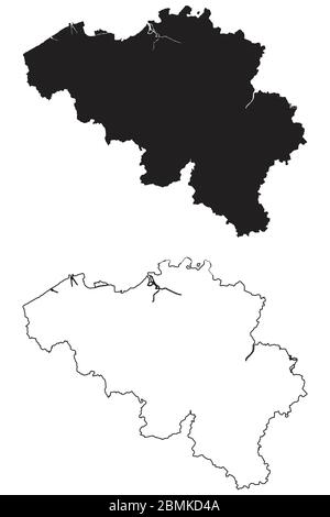 Mappa del paese del Belgio. Silhouette e profilo neri isolati su sfondo bianco. Vettore EPS Illustrazione Vettoriale