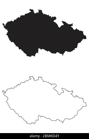 Repubblica Ceca Paese Mappa. Silhouette e profilo neri isolati su sfondo bianco. Vettore EPS Illustrazione Vettoriale