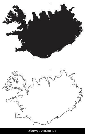 Islanda Mappa dei Paesi. Silhouette e profilo neri isolati su sfondo bianco. Vettore EPS Illustrazione Vettoriale