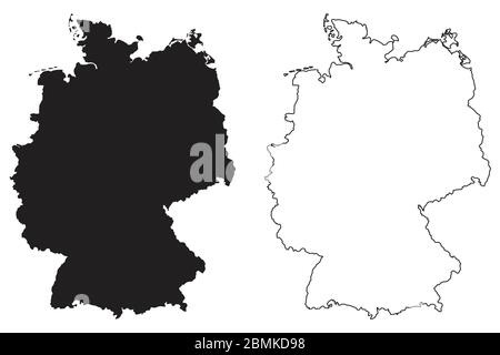 Germania Mappa del Paese. Silhouette e profilo neri isolati su sfondo bianco. Vettore EPS Illustrazione Vettoriale