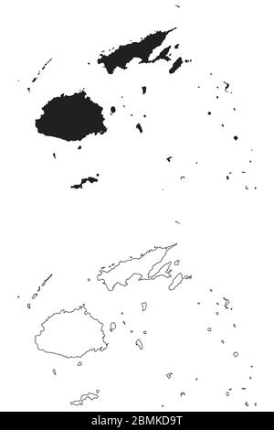 Fiji Country Map. Silhouette e profilo neri isolati su sfondo bianco. Vettore EPS Illustrazione Vettoriale