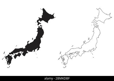Mappa dei Paesi del Giappone. Silhouette e profilo neri isolati su sfondo bianco. Vettore EPS Illustrazione Vettoriale
