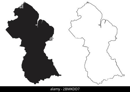 Guyana Mappa di Paese. Silhouette e profilo neri isolati su sfondo bianco. Vettore EPS Illustrazione Vettoriale