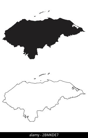 Mappa di Paese dell'Honduras. Silhouette e profilo neri isolati su sfondo bianco. Vettore EPS Illustrazione Vettoriale