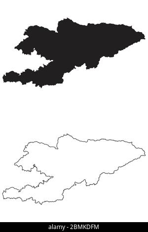 Kirghizistan Mappa di Paese. Silhouette e profilo neri isolati su sfondo bianco. Vettore EPS Illustrazione Vettoriale