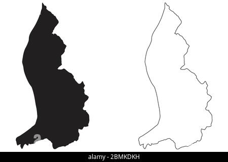 Mappa del Liechtenstein. Silhouette e profilo neri isolati su sfondo bianco. Vettore EPS Illustrazione Vettoriale