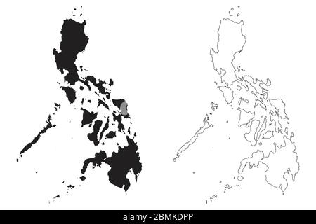 Filippine Paese Mappa. Silhouette e profilo neri isolati su sfondo bianco. Vettore EPS Illustrazione Vettoriale