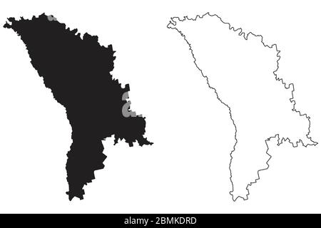 Mappa dei Paesi della Moldavia. Silhouette e profilo neri isolati su sfondo bianco. Vettore EPS Illustrazione Vettoriale