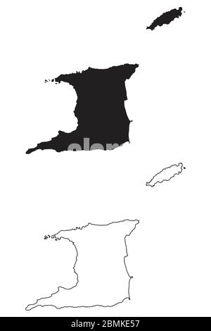 Trinidad e Tobago Paese Mappa. Silhouette e profilo neri isolati su sfondo bianco. Vettore EPS Illustrazione Vettoriale