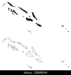 Mappa di campagna delle Isole Salomone. Silhouette e profilo neri isolati su sfondo bianco. Vettore EPS Illustrazione Vettoriale