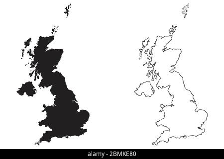 Regno Unito Gran Bretagna Paese Mappa. Silhouette e profilo neri isolati su sfondo bianco. Vettore EPS Illustrazione Vettoriale