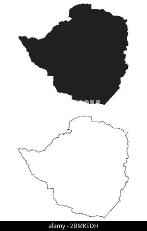 Mappa dei Paesi dello Zimbabwe. Silhouette e profilo neri isolati su sfondo bianco. Vettore EPS Illustrazione Vettoriale