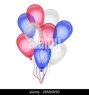 Palloncini con colori della bandiera americana isolati su sfondo bianco. Palloncini di elio nei colori nazionali della bandiera americana. Festival degli Stati Uniti decoration.Vector Illustrazione Vettoriale