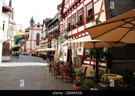 La tradizionale città tedesca di Bacharach am Rhein, Germania Foto Stock