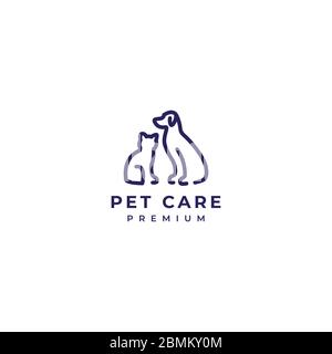 cane gatto cura animale domestico linea di contorno arte monolina logo icona vettore Illustrazione Vettoriale