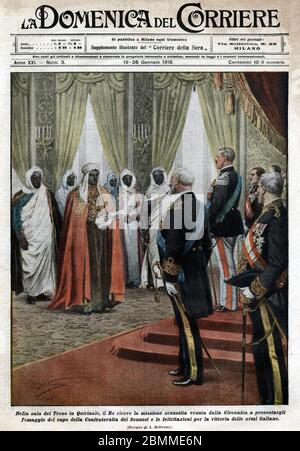 Dans la salle du trone au Palais Quirinale, le roi italie Victor Emmanuel III (Vittorio Emanuele) recoit la mission senoussiste de l Foto Stock
