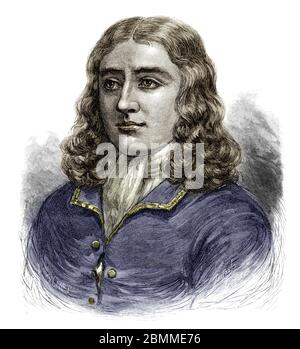 Portrait du boucanier, navigateur et scientifique britannique William Dampier (1652-1715). Gravure du 19eme siecle Foto Stock