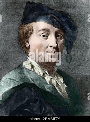 Commedia dell'arte : 'Ritratto de l'homme de theater italien Carlo Goldoni (1707-1793) (Ritratto di Carlo Goldoni, drammaturgo italiano) gravure du 19eme Foto Stock