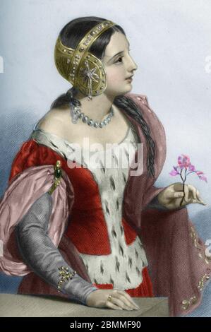 Ritratto de la reine d'Angleterre Isabelle de France (Isabelle de France (Isabella de France) (1295-1358), regina consorte di re Edoardo i) gravure du Foto Stock