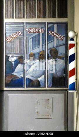 Ingresso colorato all'Arthur Thomas Barber Shop, New Orleans, Louisiana, USA Foto Stock