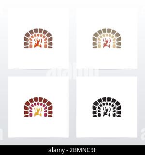 Pietra mattone camino Design logo Illustrazione Vettoriale