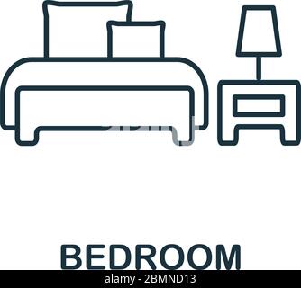 Icona della camera da letto dalla collezione di interni. Semplice elemento linea simbolo camera da letto per modelli, web design e infografica Illustrazione Vettoriale