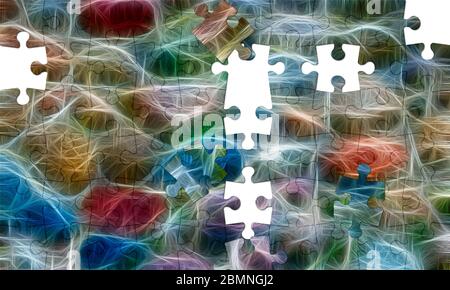 Puzzle assortito di sfondo multicolore della rete neurale. Sfondo colorato astratto Foto Stock