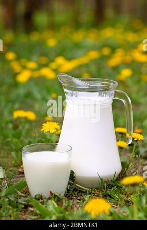 latte in vetro con dentelli sullo sfondo Foto Stock