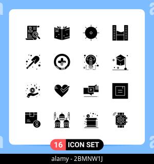Set di 16 icone moderne dell'interfaccia utente simboli per pala, costruzione, controllo, torri gemelle, elementi di progettazione vettoriale moderni Illustrazione Vettoriale