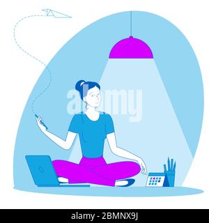 Giovane donna lavora in outsourcing. Illustrazione Vettoriale