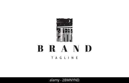 Logo vettoriale nero su cui un'immagine astratta di bacchette, da cui pendono le tagliatelle, una vista generale assomiglia ad una città notturna. Illustrazione Vettoriale