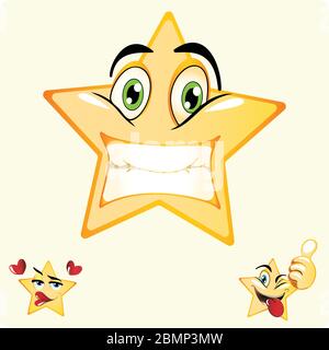 Illustrazione dello stile di gradiente Smile Star emoji. Icona vettore stock. Sfondo chiaro. Illustrazione Vettoriale