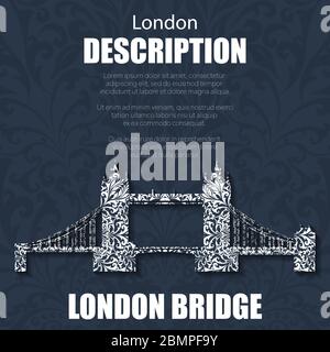 Retro boho motivo floreale London Bridge Illustrazione Vettoriale