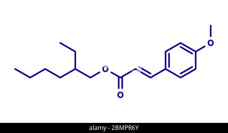 L'ottil metossicinnamato (octinoxate) sunscreen molecola. Formula di scheletro. Foto Stock