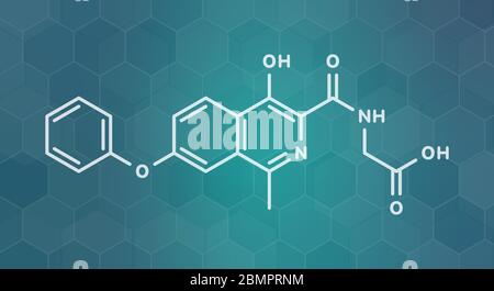 Roxadustat molecola di farmaco. Formula di scheletro. Foto Stock