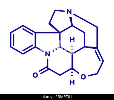 Stricnina alcaloide velenoso molecola. Isolato da Strychnos Nux vomica-tree. Formula di scheletro. Foto Stock