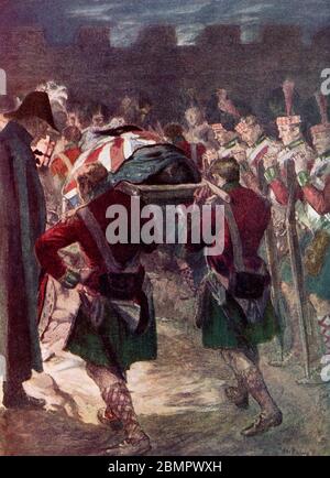 John Moore (1761-1809) è stato un generale dell'esercito britannico, conosciuto anche come Moore di Corunna. È conosciuto soprattutto per le sue riforme militari e per la sua morte nella battaglia di Corunna, in cui ha respinto un esercito francese sotto il maresciallo Soult durante la guerra peninsulare. Moore fu sepolto avvolto in un mantello militare nei bastioni della città. Il funerale di Moore fu commemorato nel poema "la sepoltura di Sir John Moore dopo Corunna" dal poeta irlandese Charles Wolfe. Foto Stock