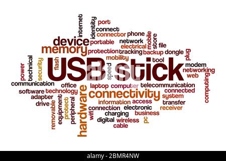 Concetto di cloud su stick USB su sfondo bianco Foto Stock