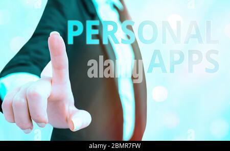 Cartello di testo con le app personali. Foto di lavoro testo Organizzatore Calendario online dati privati Foto Stock