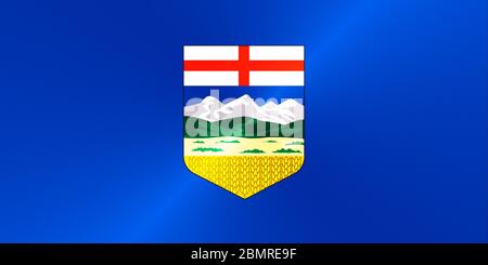 Bandiera della provincia canadese dell'Alberta in colori tradizionali. Struttura di metallo. Rendering 3D Foto Stock