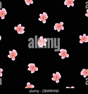 Peach Blossom senza cuciture su sfondo nero Illustrazione vettoriale Illustrazione Vettoriale