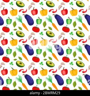 Motivo vettoriale senza cuciture con verdure colorate. Sfondo moderno per sfondi web, imballaggi, stampe di sacchi, tessuti, carta da imballaggio e digita Illustrazione Vettoriale