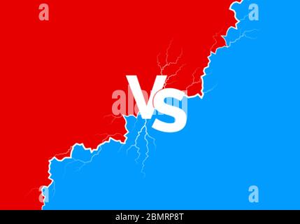 Testo bianco VS con fulmine su sfondo rosso e blu. Contro battaglia. Illustrazione vettoriale Illustrazione Vettoriale