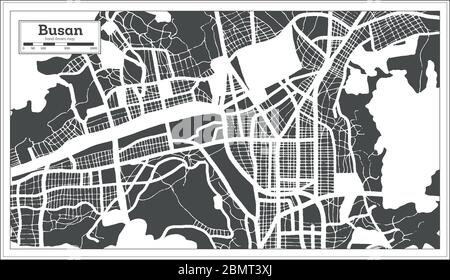 Busan Corea del Sud Mappa della città in stile retro. Mappa del contorno. Illustrazione vettoriale. Illustrazione Vettoriale