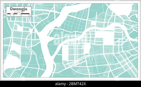 Gwangju Mappa della città in stile retro. Mappa del contorno. Illustrazione vettoriale. Illustrazione Vettoriale