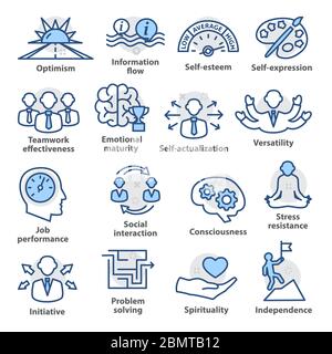 Icone di gestione aziendale. Impostare in linea stile per strategia, avanzamento di carriera e processo aziendale. Confezione da 06 Illustrazione Vettoriale