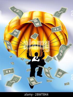 Golden Parachute Cash Silhouette Business Man Illustrazione Vettoriale