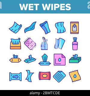 Set icone per la raccolta di disinfettanti Wet Wipes Vector Illustrazione Vettoriale