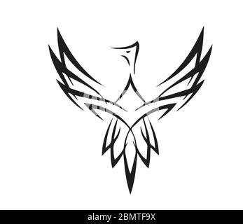 Silhouette di uccello su sfondo bianco Foto Stock