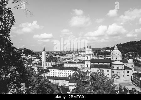 Vista su Salisburgo in bianco e nero Foto Stock